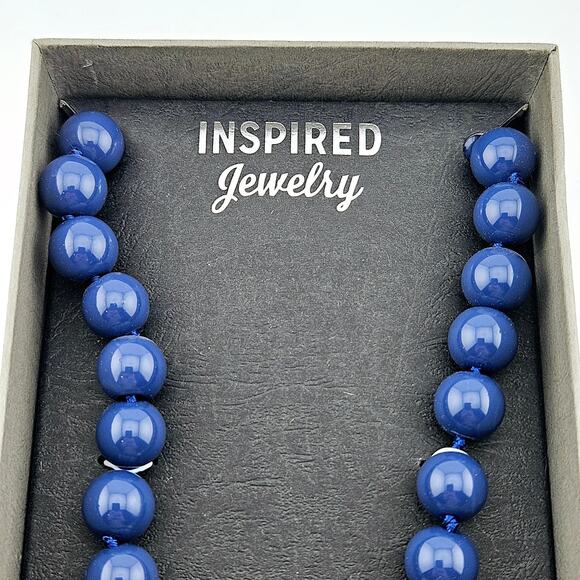 Magnetic Clasp Navy Beaded Necklace Rhinestone Stardust Center Chunky Statement - Picture 2 of 5